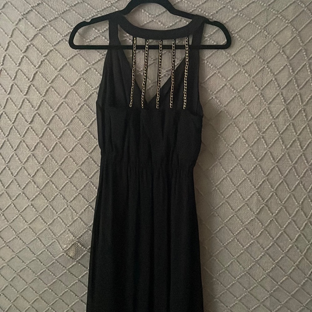Black dress, formal, high low, stretchy waist.